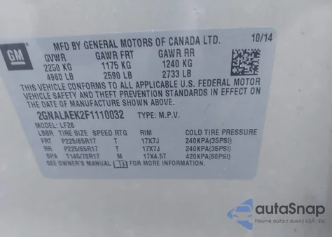 2015 Chevrolet Equinox Ls from USA, damaged, VIN 2GNALAEK2F1110032